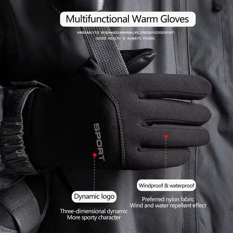 Winter Thermal Gloves for Men Mtb Bicycle Motorcycle Touch Screen Warm Cycling Camping Running Ski Hiking Full 241024