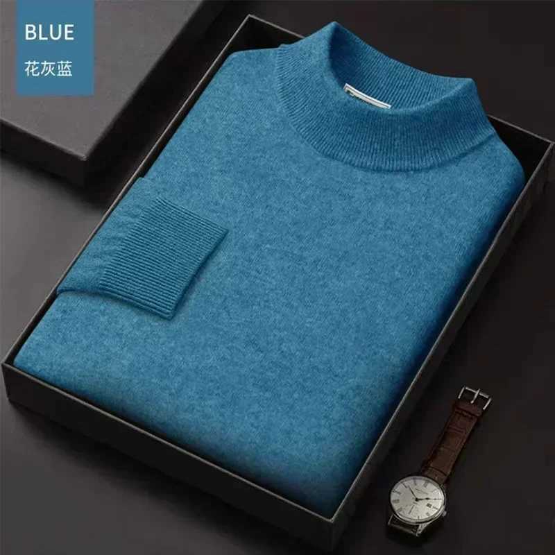 Luxury Brand Mens Mock Collar 100% Pure Woolen Sweater Tops Autumn Winter Cashmere Sweater Pullover Male Warm Knitwear Sweater LX241024