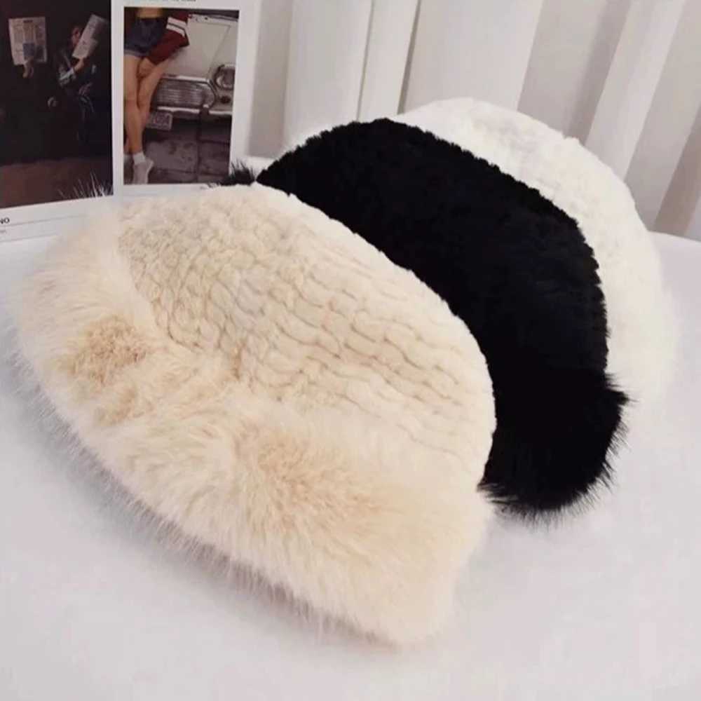 New Fem Knitted Fluffy Real Rex Rabbit Fur Leather Hat Warm Outdoor Warm Natural Fur Hat Womens Fashion Knitted Fur Hat X241023