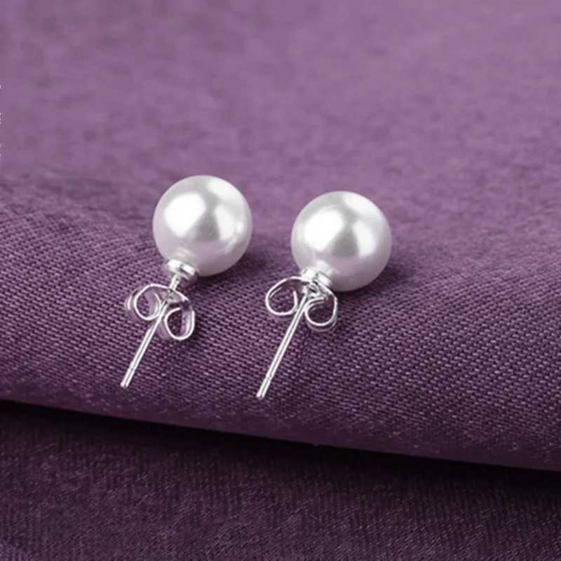 925 Silver Needle Pearl Earring Design Silver Prevent Allergy Stud Earrings Fashion Pearl White Ball Small Round Womens JewelryX241023