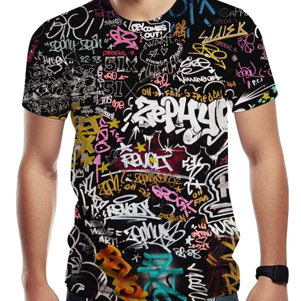 Mens T shirt Men's Graffiti Print Creative Novelty 3D Graphic T Shirt tee Casual tops summer clothes breathable