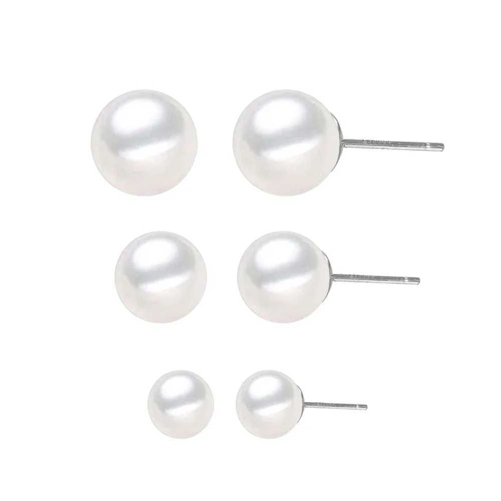 4/6/8MM Gold Color Stainless steel White Pearl Ball Pushback Stud Earrings Hypoallergenic Jewelry for Women Bridal Wedding StudsX241023