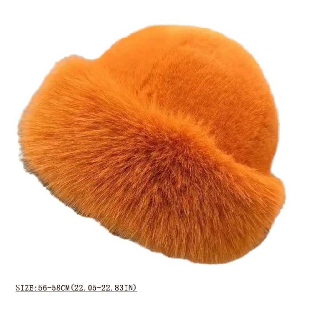 New hot fluffy fur bucket hat thick plush fishermans hat snow ear protection beret Christmas gift X241023