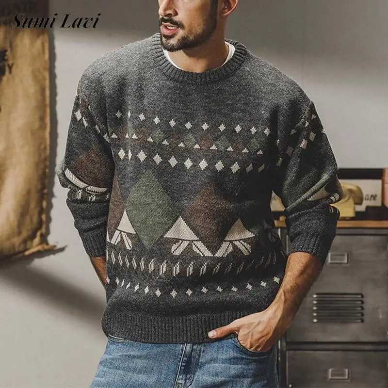 Streetwear Vintage Mens Sweaters O Neck Long Sleeve Knitting Pullovers Men Autumn Ethnic Style Crochet Knit Sweater Jumper Tops LX241024