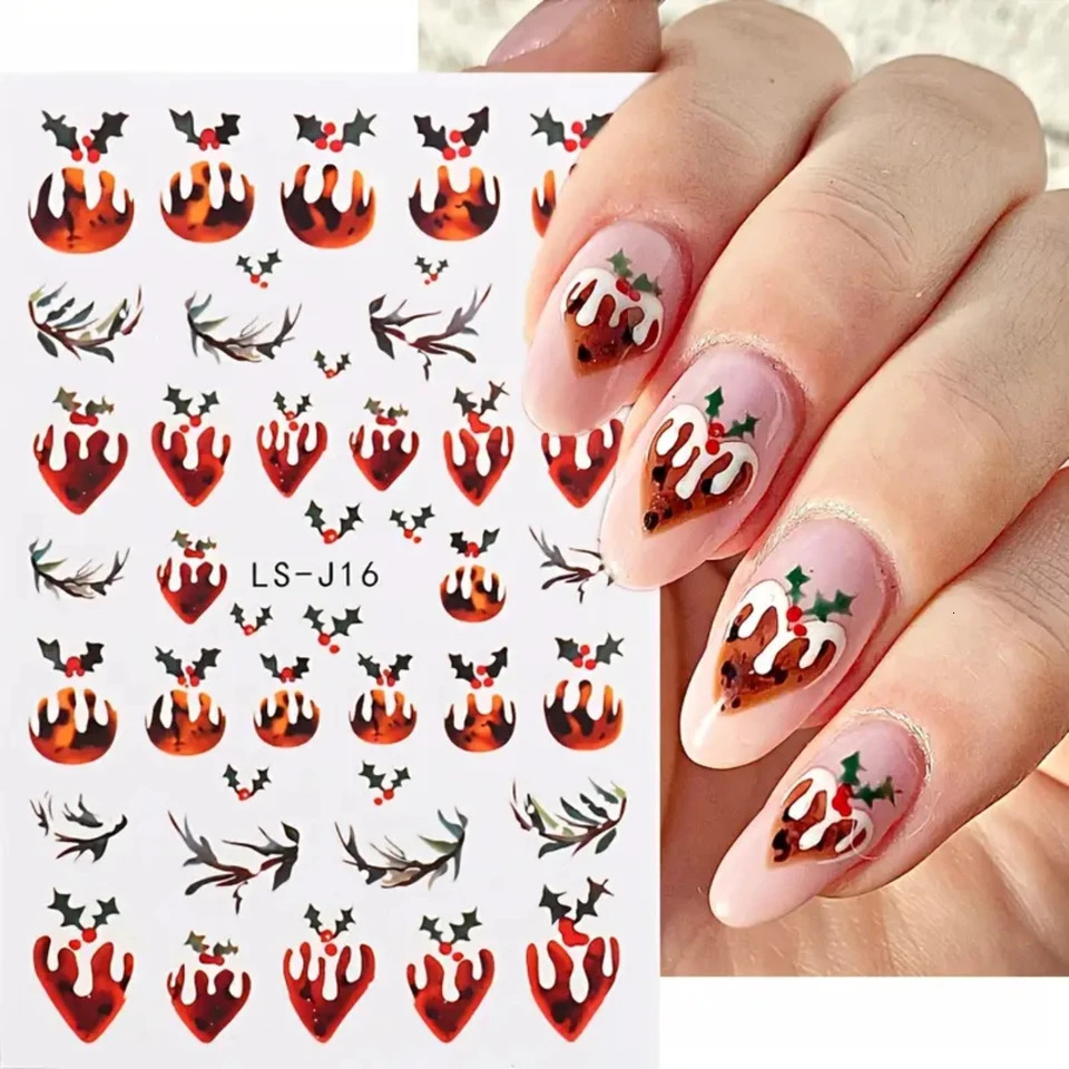 Christmas candy 3D nail art stickers self-adhesive bell decorations for women girls and children DIY handmade nail stickers gradient nails 241024