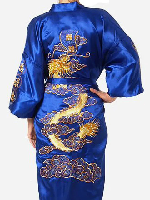 Chinese mens silk and satin robe traditional embroidered dragon kimono Yukata bathrobe loose summer bathroom sexy evening gown 241023