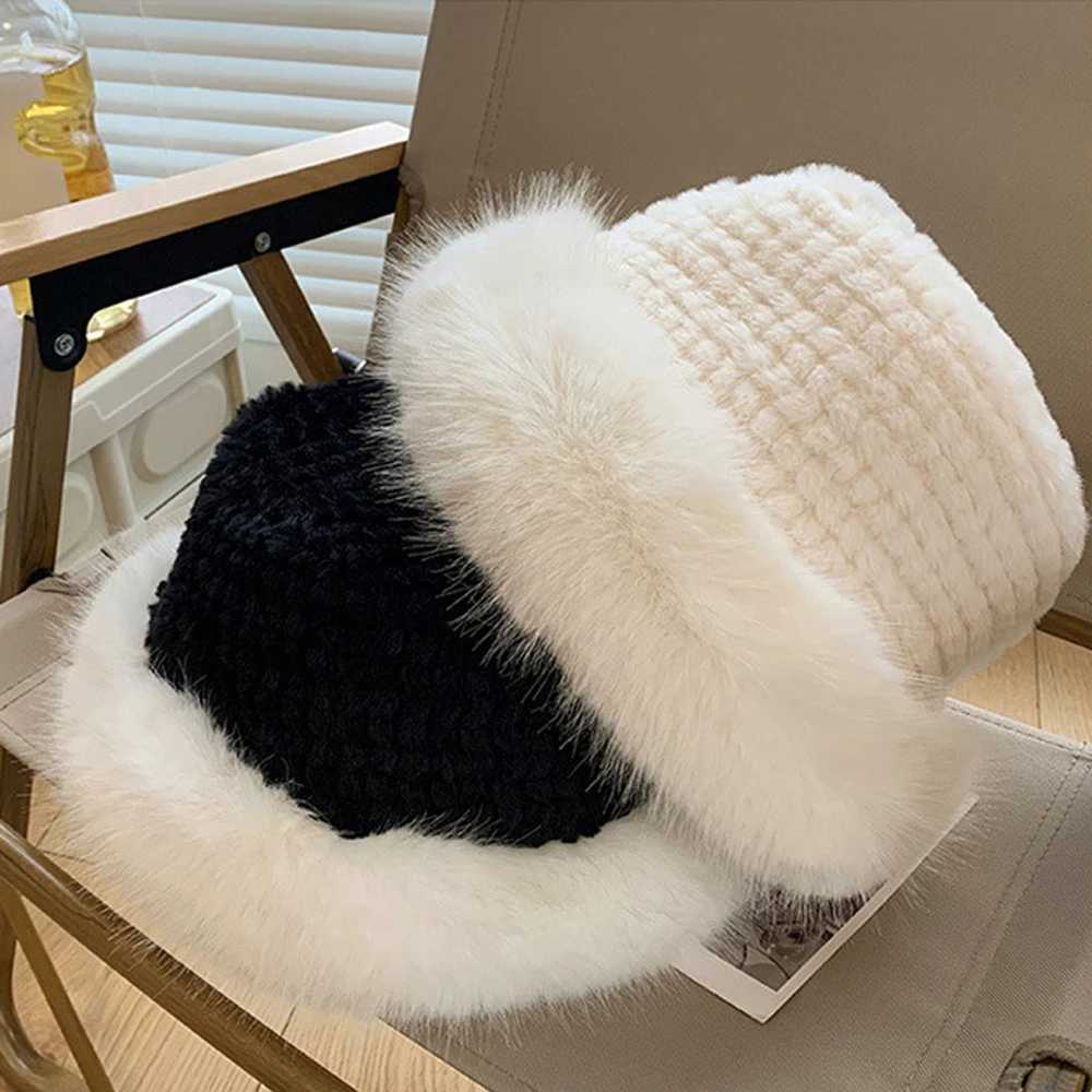 New Fem Knitted Fluffy Real Rex Rabbit Fur Leather Hat Warm Outdoor Warm Natural Fur Hat Womens Fashion Knitted Fur Hat X241023