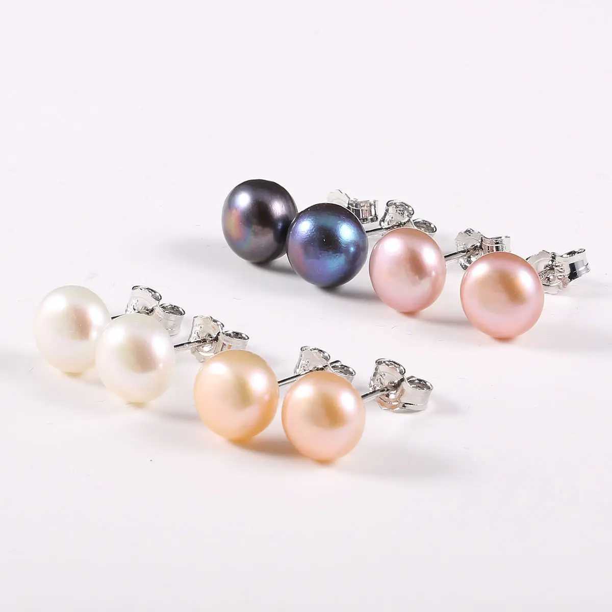 100% natural pearl stud earrings original natural freshwater pearl earrings womens jewelry gifts 4-color wholesale W241023
