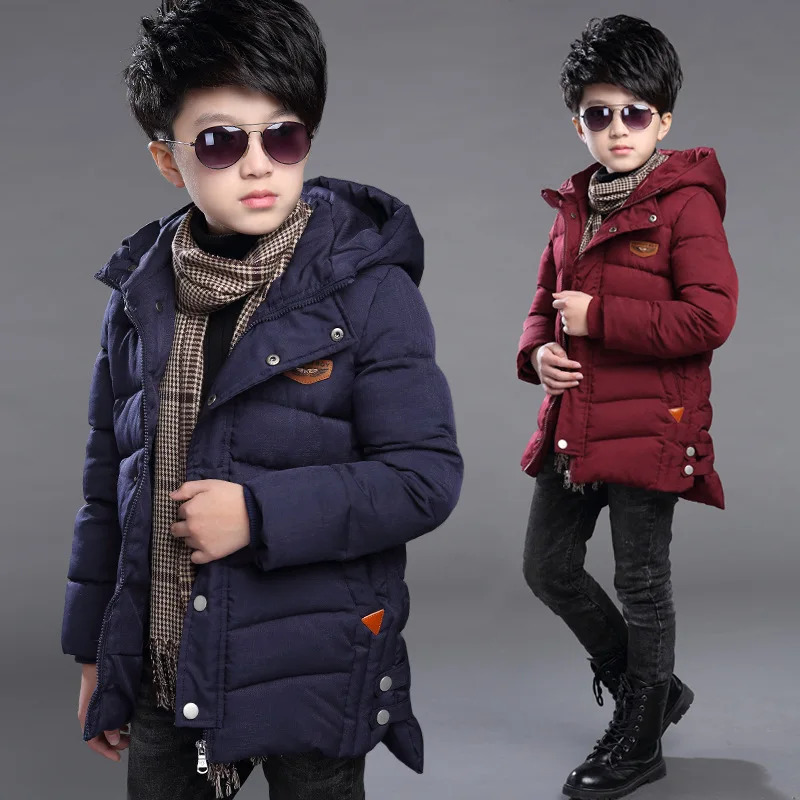 4 6 8 10 12 14 Years Big Boys Jacket Autumn Winter Thicken Warm Teenager Kids Jackets Fashion Long Zipper Hooded Boys Coat 241024