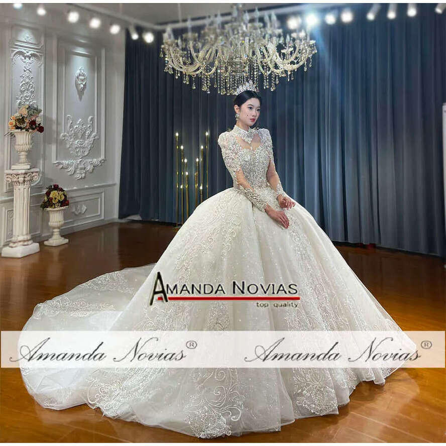 Amanda Novias High Neck Sleeves Wedding Dress