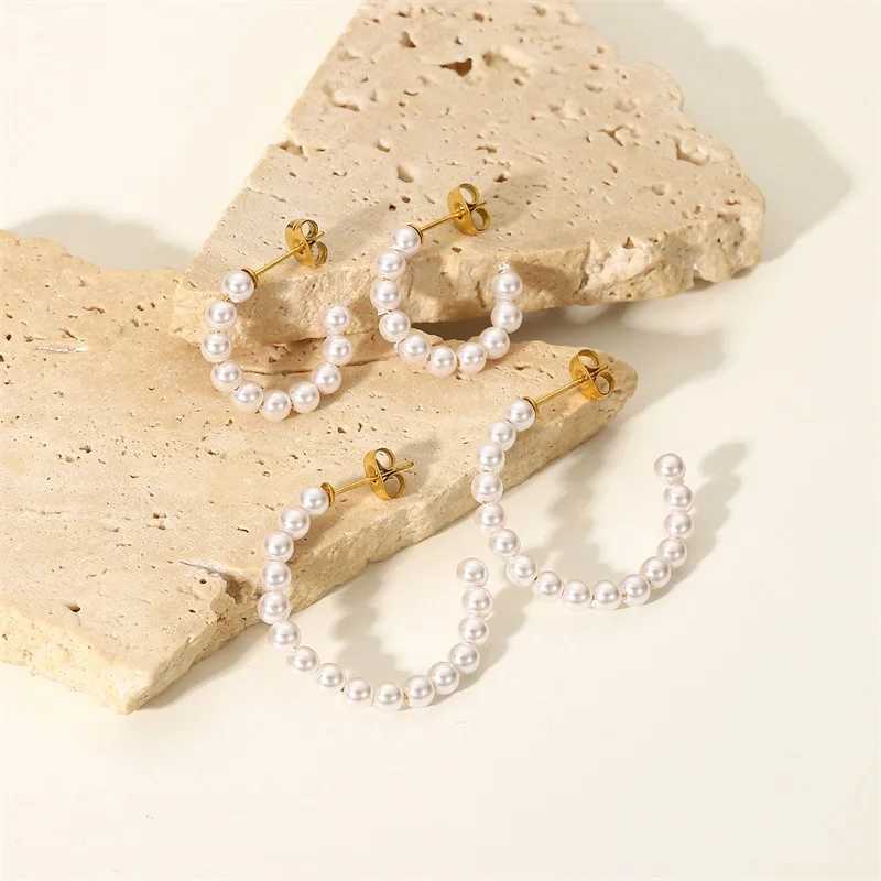 2022 New Classic Stainless Steel Pearl C-Ring Womens Pearl Earrings Fashion Jewelry Gifts Waterproof Jewelry W241023