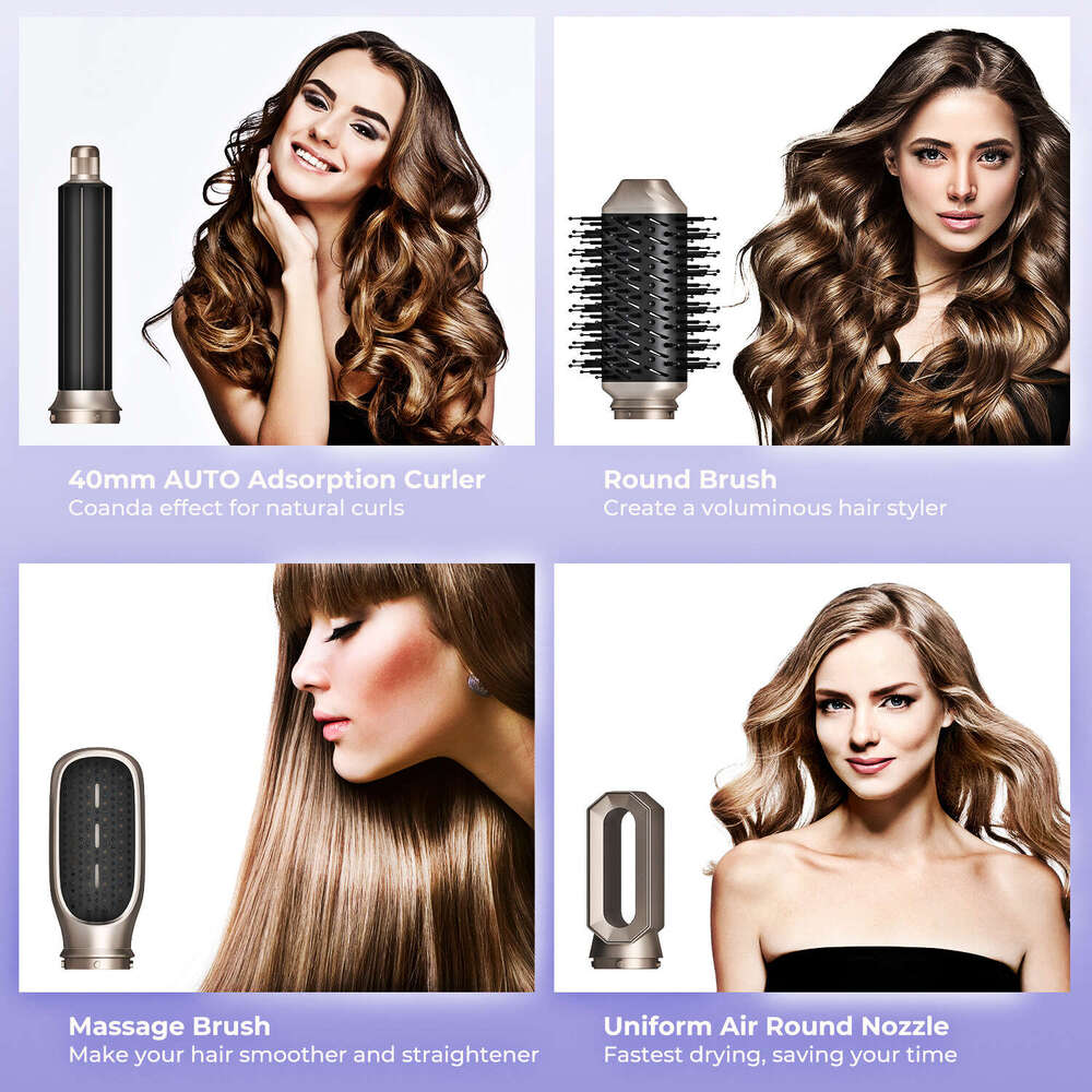 Hot Air 6 in 1 Hair Dryer Brush Set Auto Wrap Curler Styler Comb Detachable Multi-functional Electric Heating Curg Iron High-performance cur