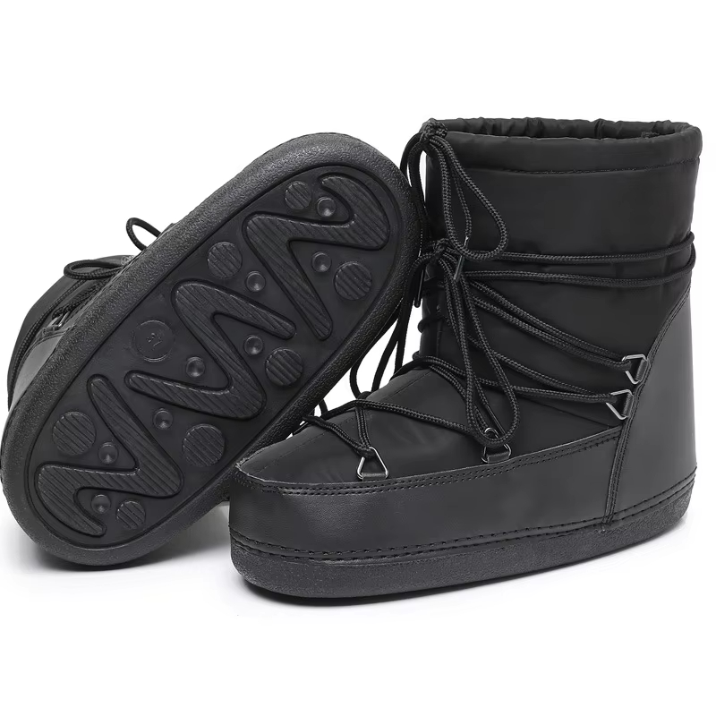 Winter short snow Bright surface waterproof platform moon lace-up ankle Designer non-slip bright Womens ski boots 241118