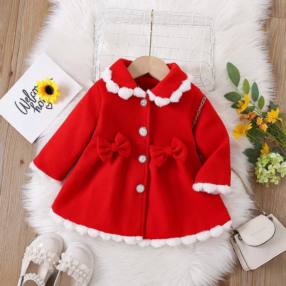 Girls Winter Dress Exquisite Button Coat Bow Long Sleeve Fur Nizi Coat Sweet Princess Dress Fashion W241023