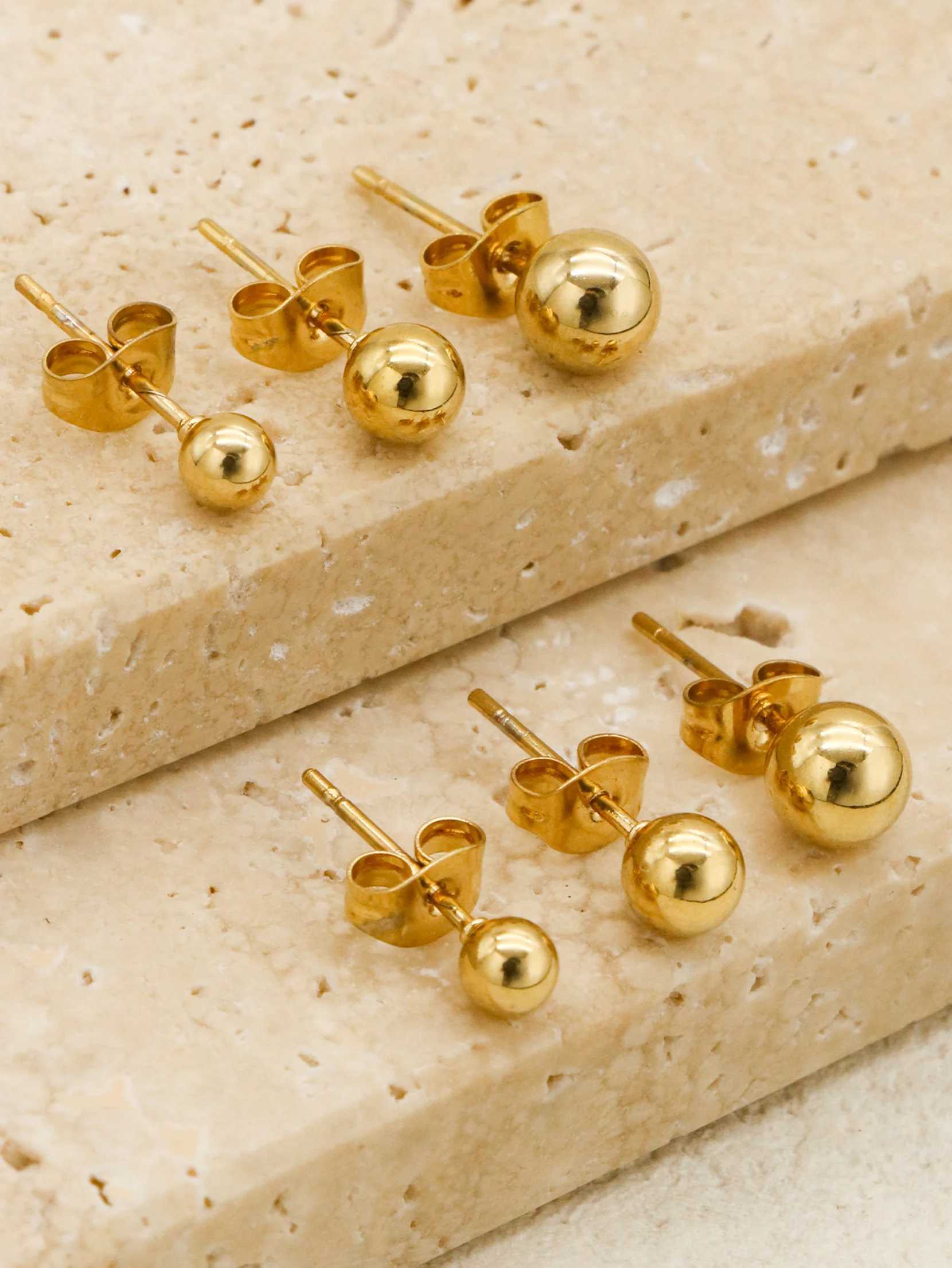 3Pairs/6pcs Golden Ball Earring Advanced Design Sense Stainless Steel Round Bead Earrings for Women Fashion Wholesale Gold ColorX241023