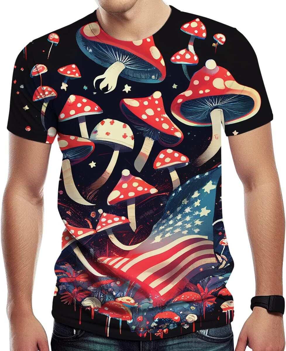Mens T shirt Men's Novelty Fantasy Mushroom Graphic Print Summer T-Shirt tee Casual tops summer clothes Breathable trend
