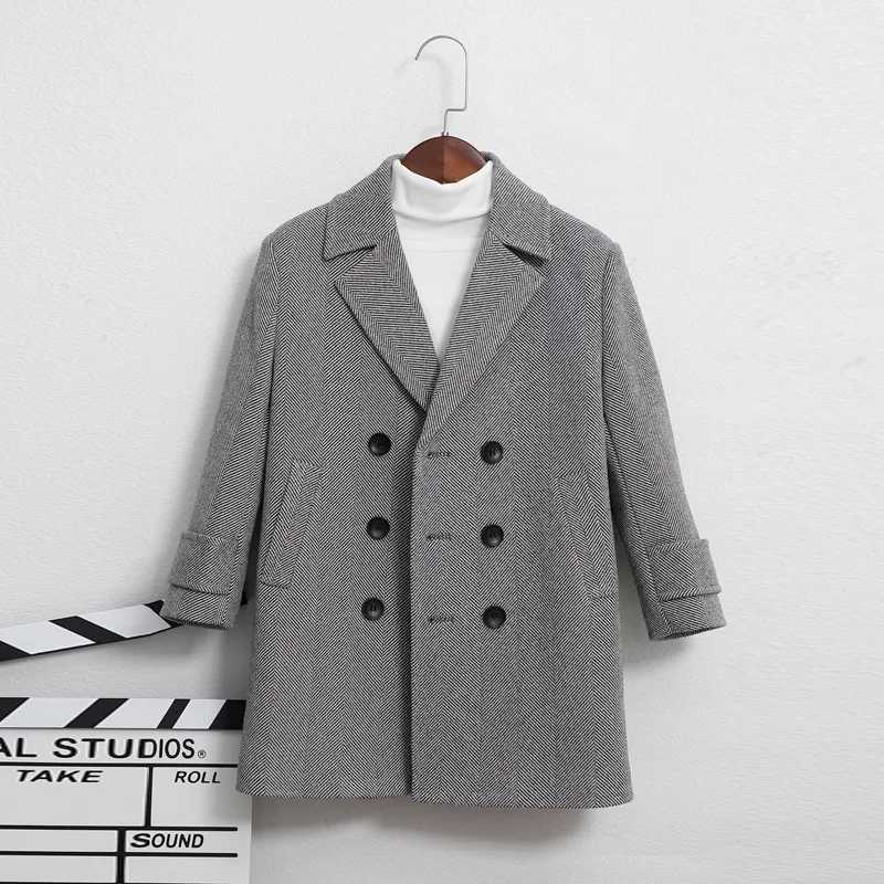 Mens wool coat jacket windproof jacket 2024 gray warm thick autumn winter cotton Christmas gift childrens clothing W241023