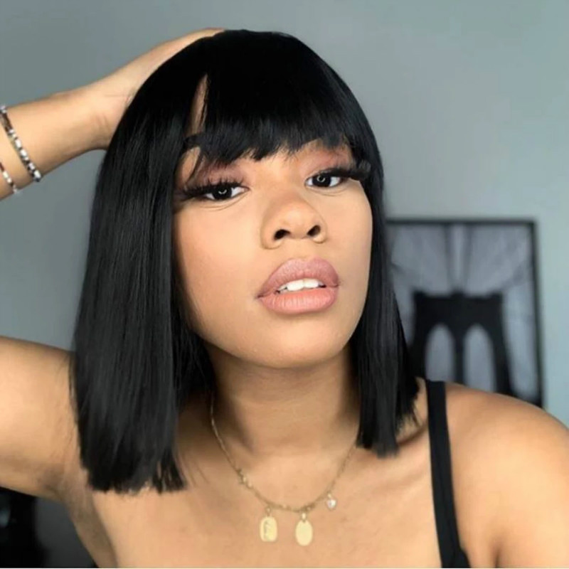 New wig female bangs short straight bobo hair tail one cut African wig