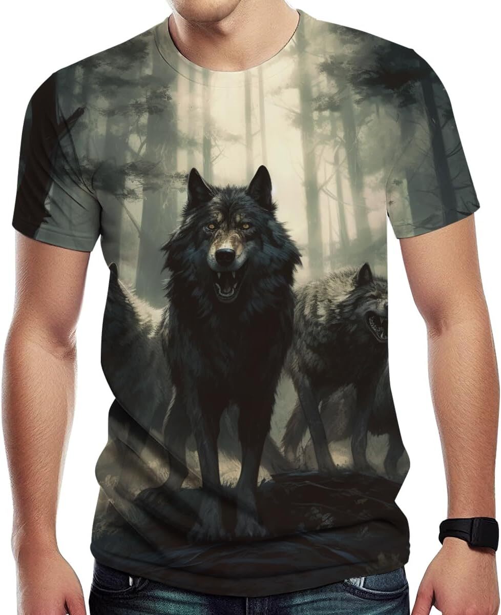 Mens T shirt Men's Novelty Wolf Graphic Print Tee Men's Casual T Shirt tee Casual tops summer clothes Breathable and stylish
