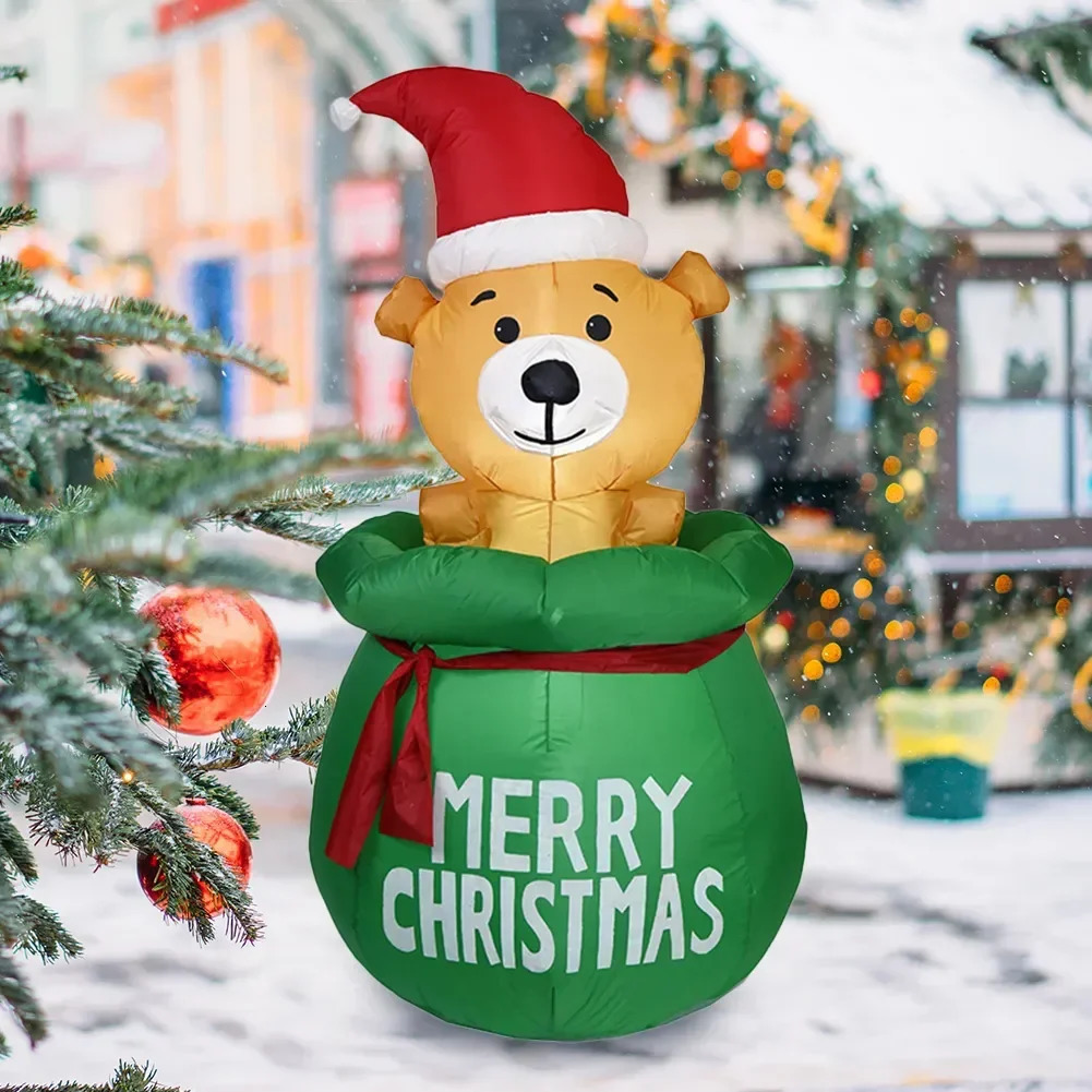 1.5M Christmas decoration inflatable bear built-in LED used for decorating indoor and outdoor courtyard props for Christmas parties 241024