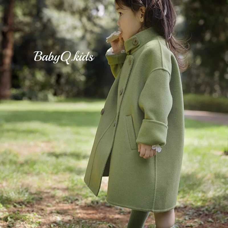 Womens wool coat windbreaker 2023 green warm thick winter cotton youth coat childrens clothing W241023