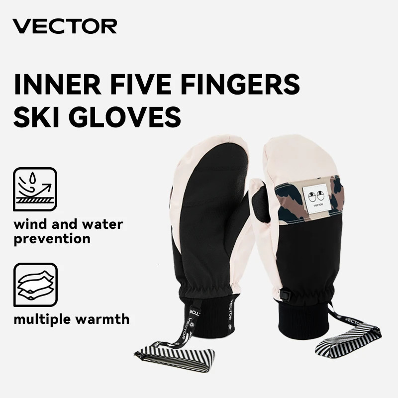 VECTOR Women Professional Five Finger Ski Gloves Ultralight Thicken Warm Winter Fleece Mitten Waterproof Snowboard 241024