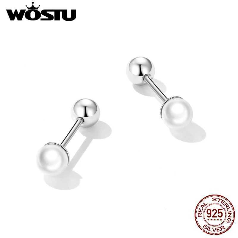 WOSTU 925 Sterling Silver Min Pearl Beads Stud Earrings Size 3MM 4MM Screw Tiny Earrings For Women Silver 925 Jewelry CTE630X241023