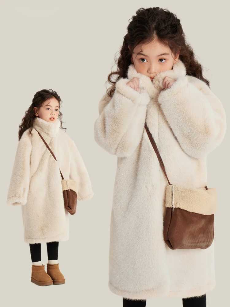 Girls winter imitation fur coat elegant banquet childrens coat beige baby artificial rabbit fur coat princess jacket TR198 W241023
