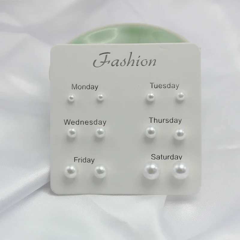 6 pairs/week bulk white imitation pearl jewelry set stud earrings womens classic romantic Brinks girl gift W241023