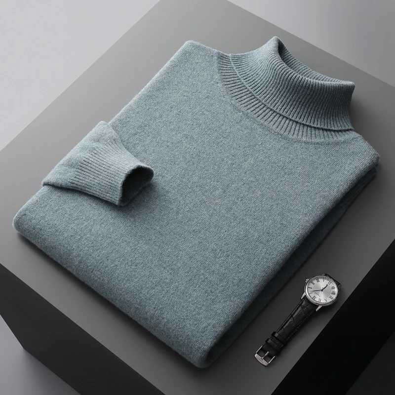 Autumn and winter new 100% pure merino wool pullover mens turtleneck cashmere sweater thickened warm loose solid color top LX241024