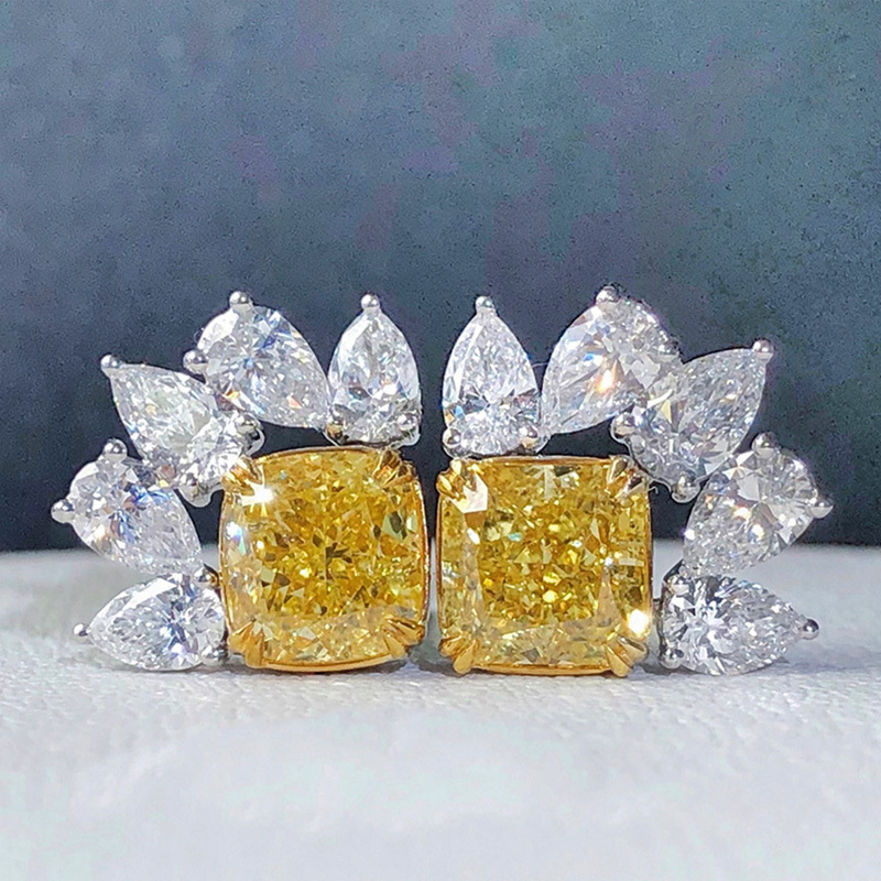 2024 Choucong Brand Stud Earrings Luxury Jewelry 925 Sterling Silver Princess Cut Yellow Topaz CZ Diamond Elegant Party Women Wedding Flower Earring G