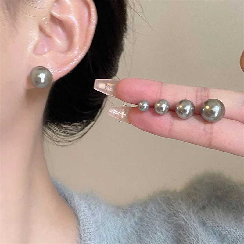 New French Minimalist Grey Imitation Pearl Stud Earrings 2023 Fashion Jewelry Daily Wear Accessories for Girls Womens PartyX241023