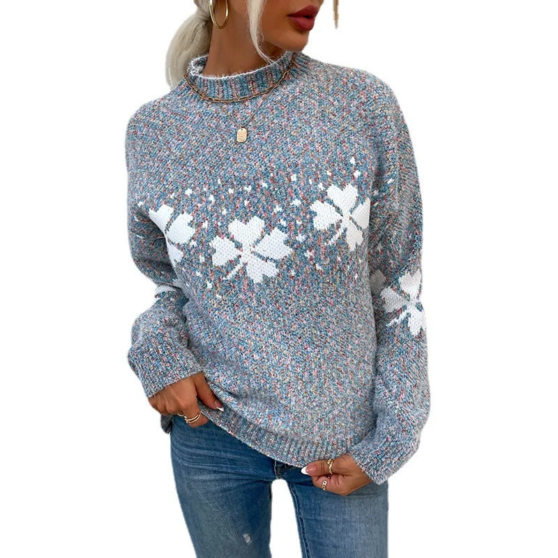 Autumn/Winter European Women and American Casual Women Half Turtle Neck Snowflake Sweater 241024
