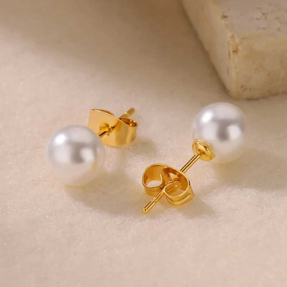 Fashion Imitation Pearl Earring For Women Stainless Steel Gold Color Round Pearl Earring Waterproof Party Aesthetic Jewelry GiftX241023