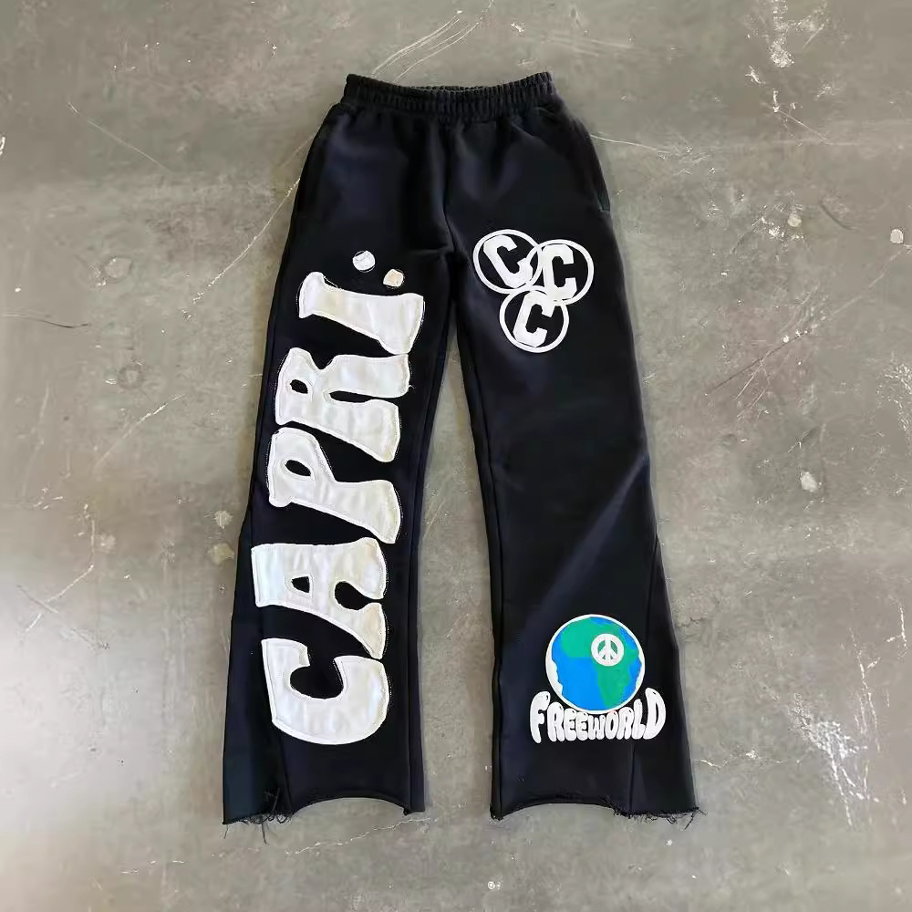 Mens Pants Letter Graphic Print Trousers Street Womens Men Y2K Vintage Sports Casual Trendy Wide Leg Sweatpants