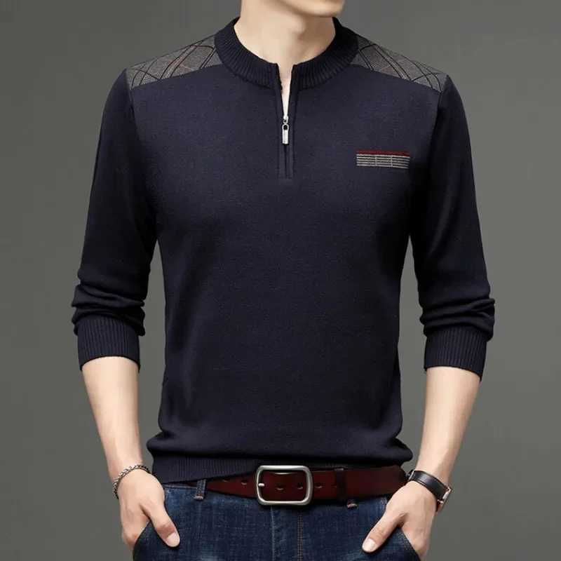 fall and winter New Mens Solid Color Half-high Neck Zipper Pullover Knit Sweater Fashion Casual Mens Warm Long-sleeved Sweater LX241024