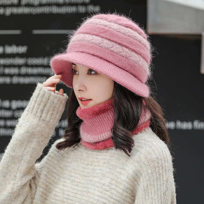 Hair Warm Rabbit Cotton Knitted Brim Beani Veet Hat Winter And Mother Cap Female Women With Scarf Thick Wool go scarf designers