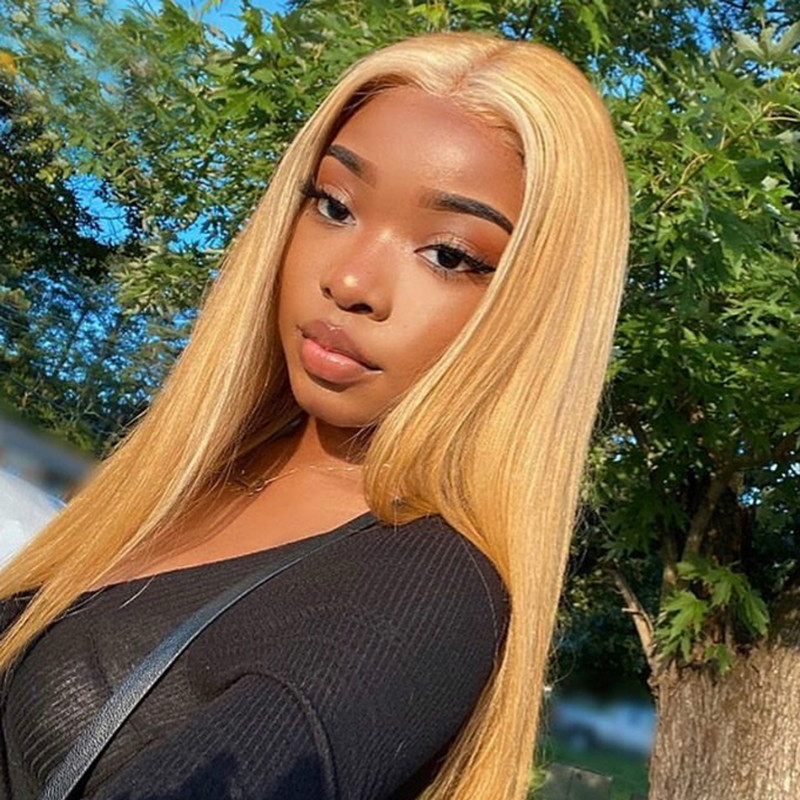Women's synthetic long straight hair dyed wig women's middle parted bangs