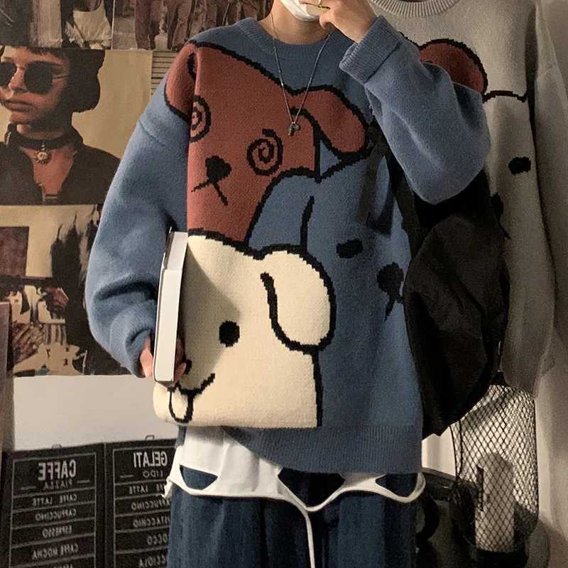 Autumn and Winter Cartoon Bear Sweater Men Clothing Fashion Long Sleeve Knitted Pullover Sweater Male Loose Casual Warm Clothes LX241024