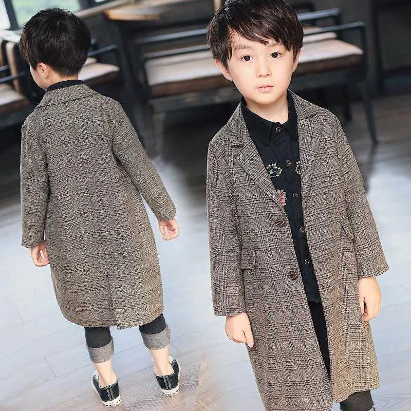 Mens wool coat jacket windproof jacket 2024 long warm thick autumn and winter cotton school childrens clothing W241023