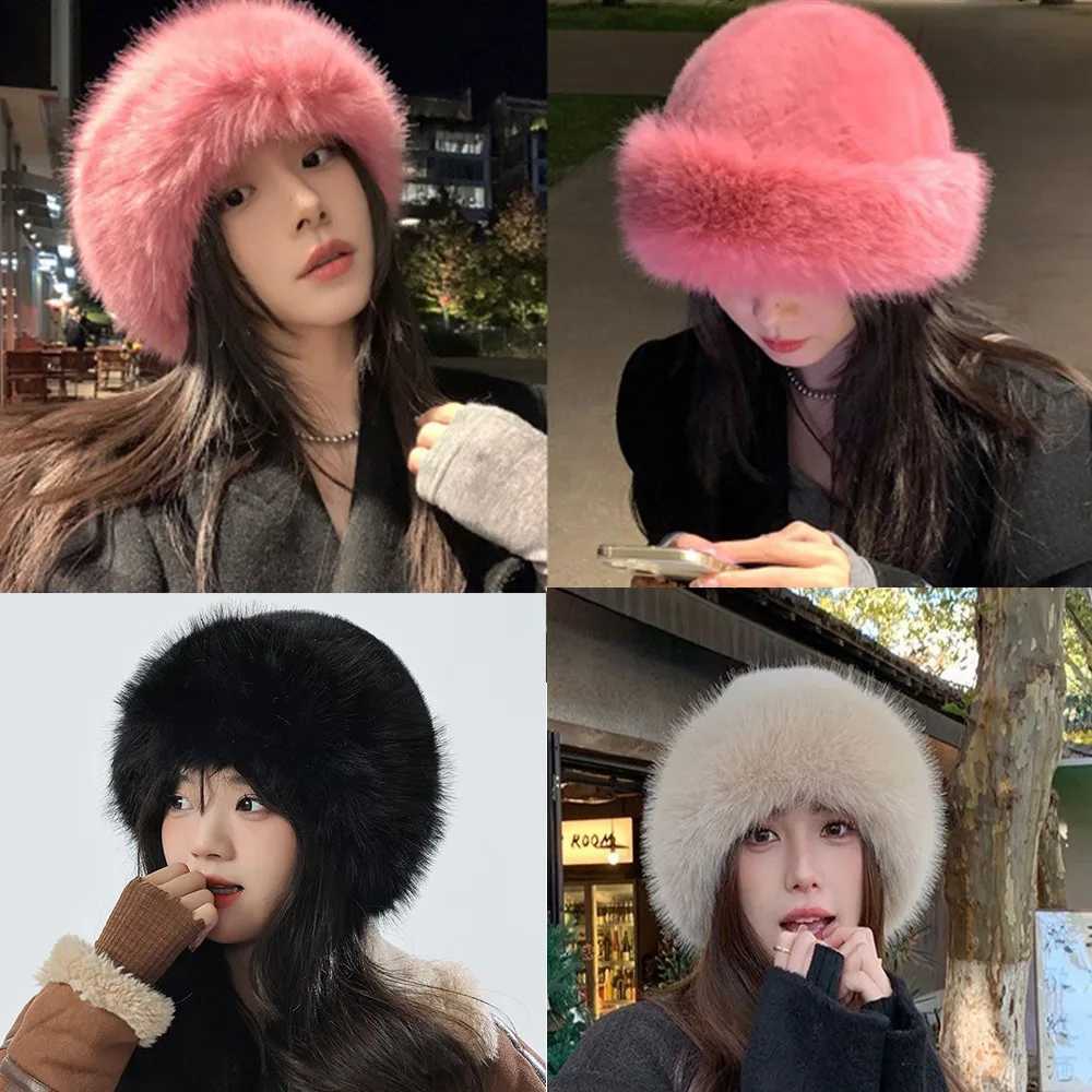 New hot fluffy fur bucket hat thick plush fishermans hat snow ear protection beret Christmas gift X241023
