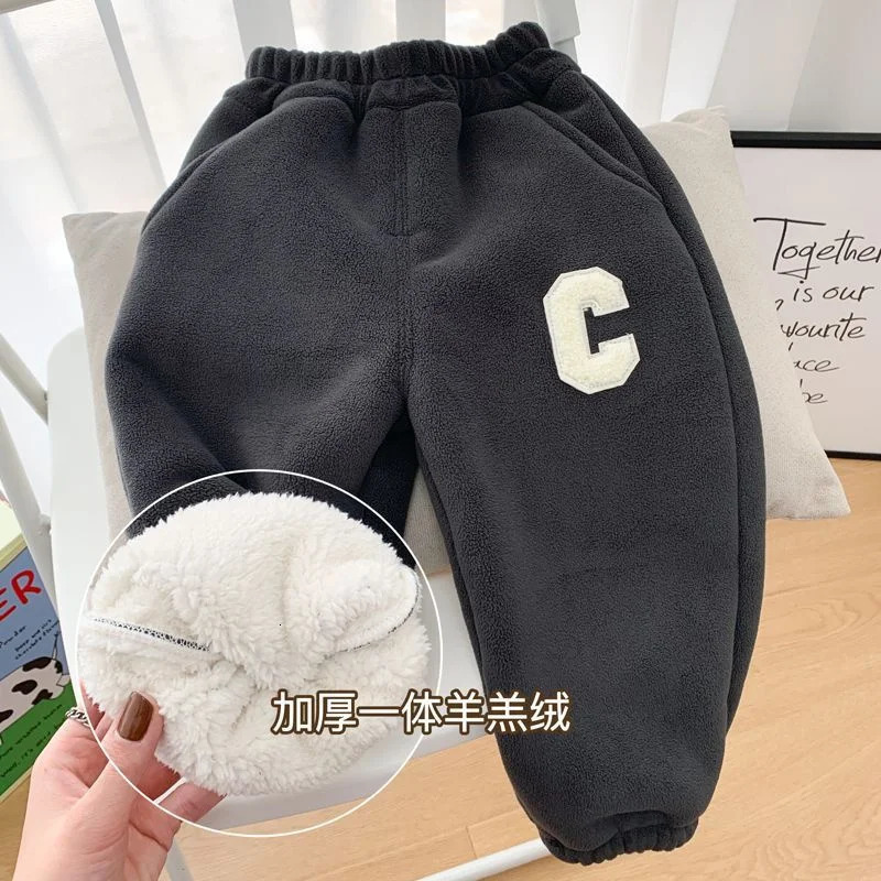 Boys casual thick pants winter childrens aprons warm pants childrens pants clothing wool cotton leg mens pants 2-8 years old 241024
