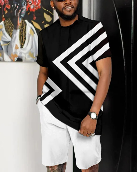 Summer mens fashion 2-piece set mens T-shirt shorts pants set casual short dress oversized retro mens clothing 241024