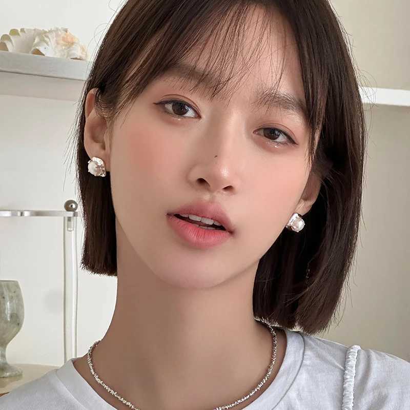 PONYKISS 925 Silver Square Pearl Stud Earrings for Women Cute Fine Jewelry Minimalist AccessoriesX241023