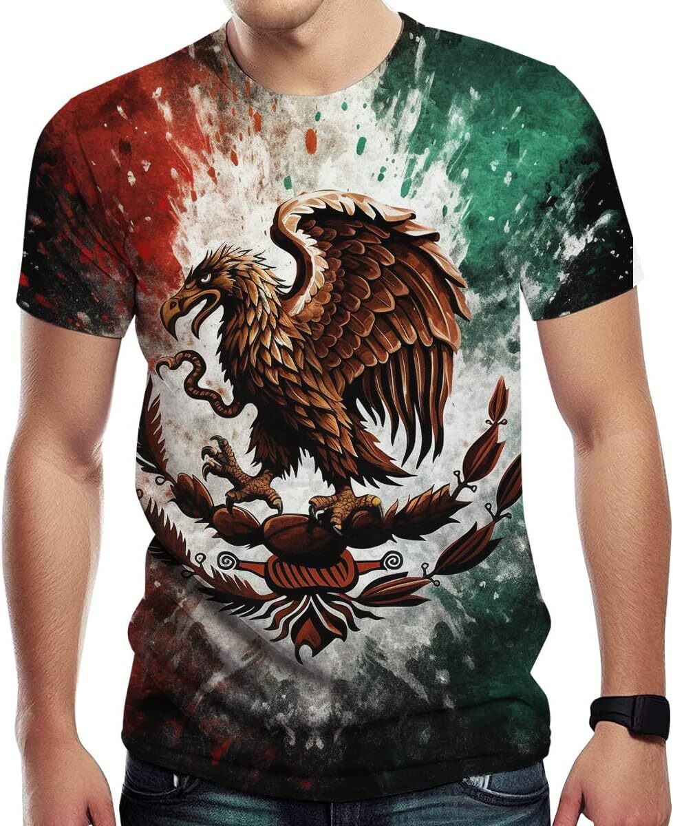 Mens T shirt Men's Mexican Flag and Eagle Print Short Sleeve Novelty Cool T-Shirt tee Casual tops summer clothesBreathable trend