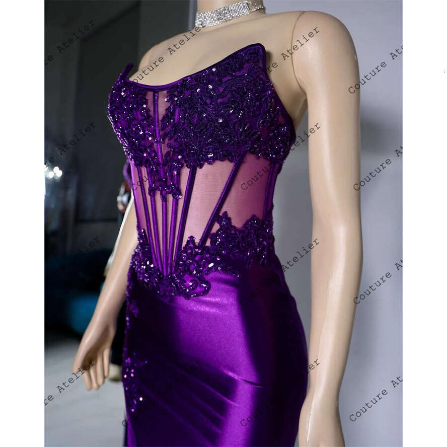 Pretty Purple High Split Rhies Prom For Black Girls Party Dress Women Elegant Gala Dresses Robe De Bal