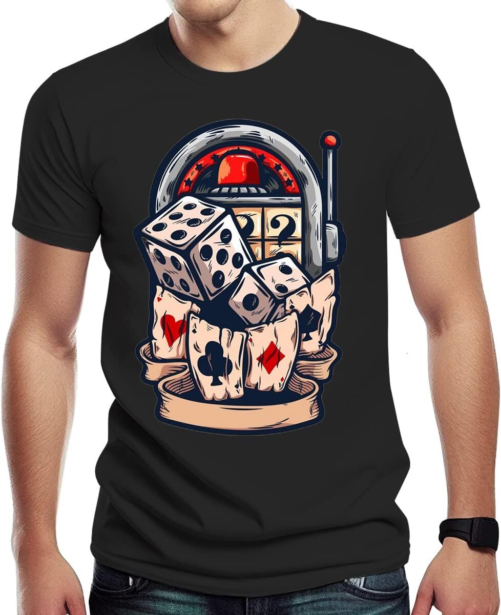 Mens T shirt Men's T Shirt with Casino Chips with Poker Cards, Street Novelty Tee, Best Birthday Gifts tee Breathable trend