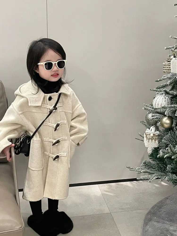Womens wool coat outerwear warm and thick velvet winter and autumn cotton school hooded wool coat childrens clothing W241023