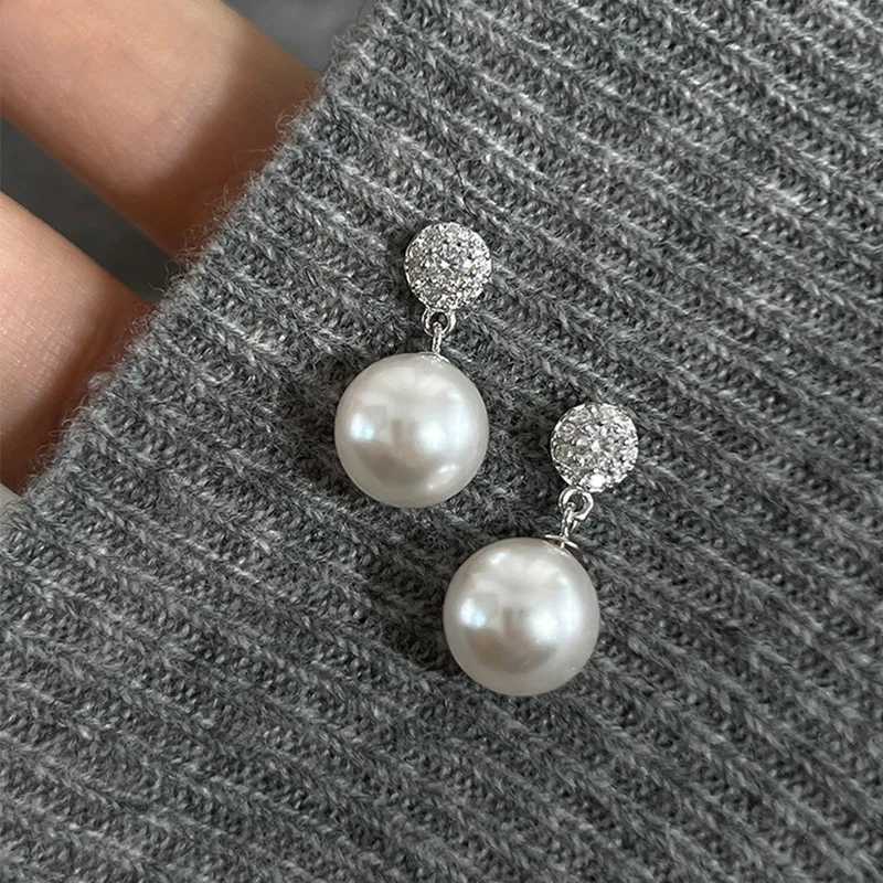 2023 New Arrival Korean Temperament Gray Zircon Pearl Stud Earrings For Women Fashion Water Drop Crystal Jewelry GiftsX241023