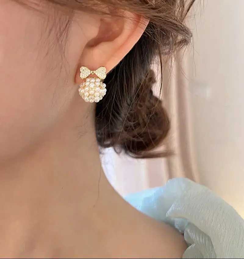 Elegant Bow Rhinestone Imitation Pearl Stud Earrings for Woman Korean Fashion Party Girls Temperament Jewelry Gift AccessoriesX241023